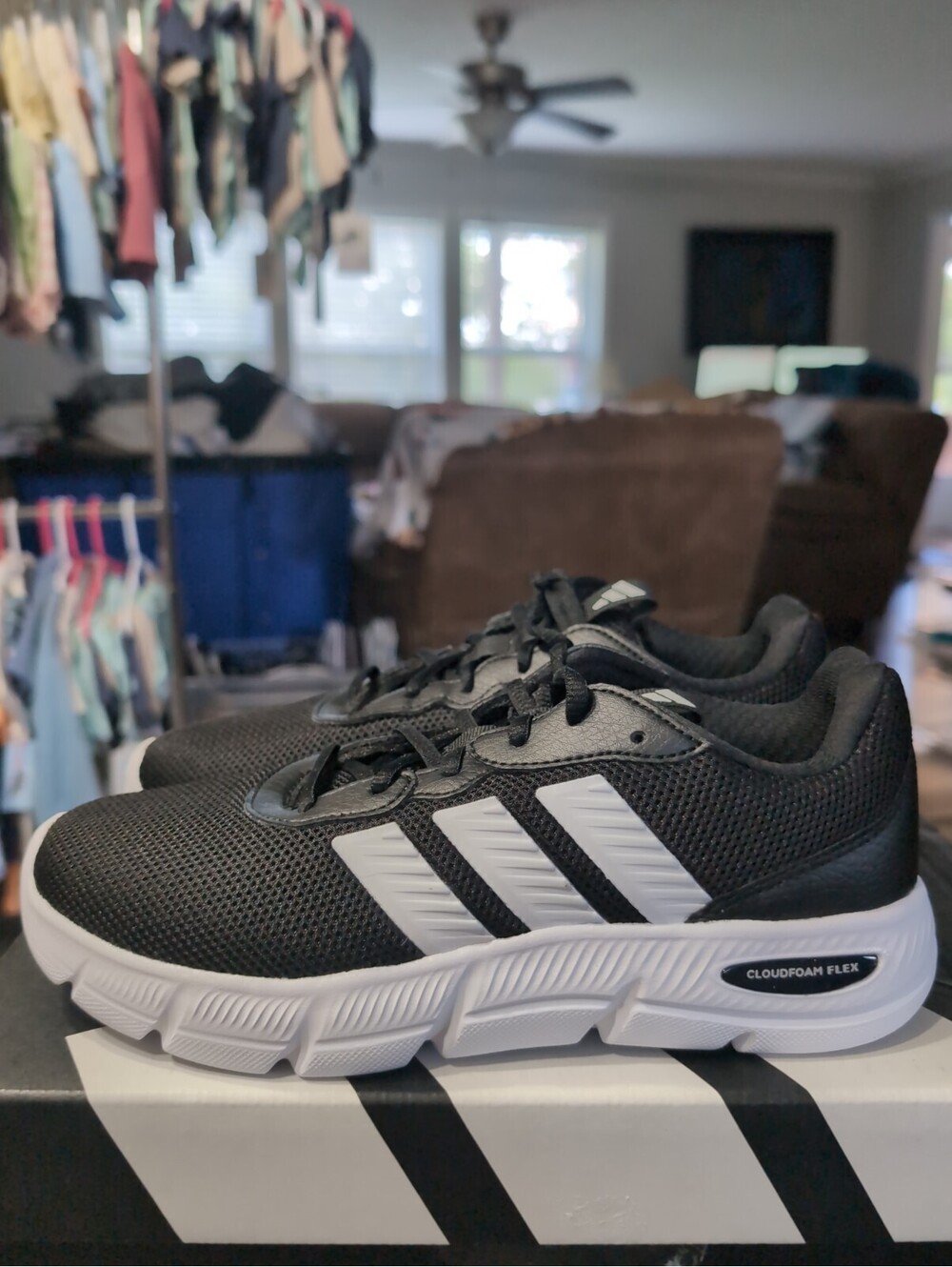 Adidas Black/White Cloudfoam Flex Laces Trainers Womens Size 7